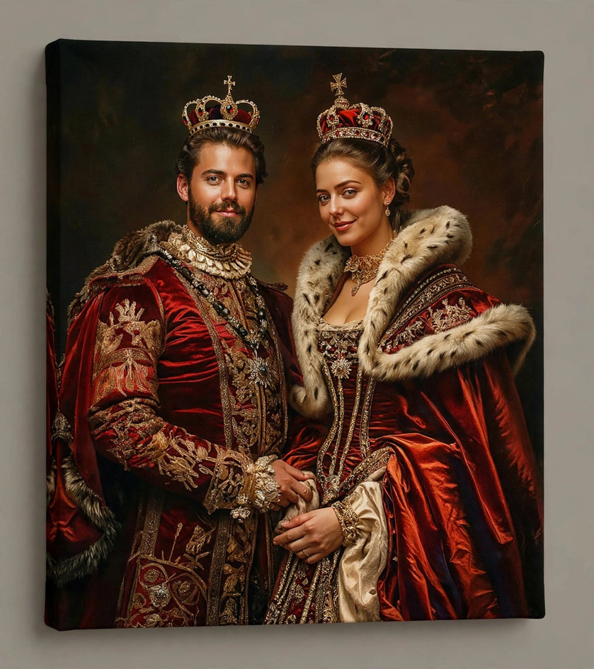 Quadro canvas Quadro Personalizado de Casal — Reis em Vermelho e Ouro - foto principal