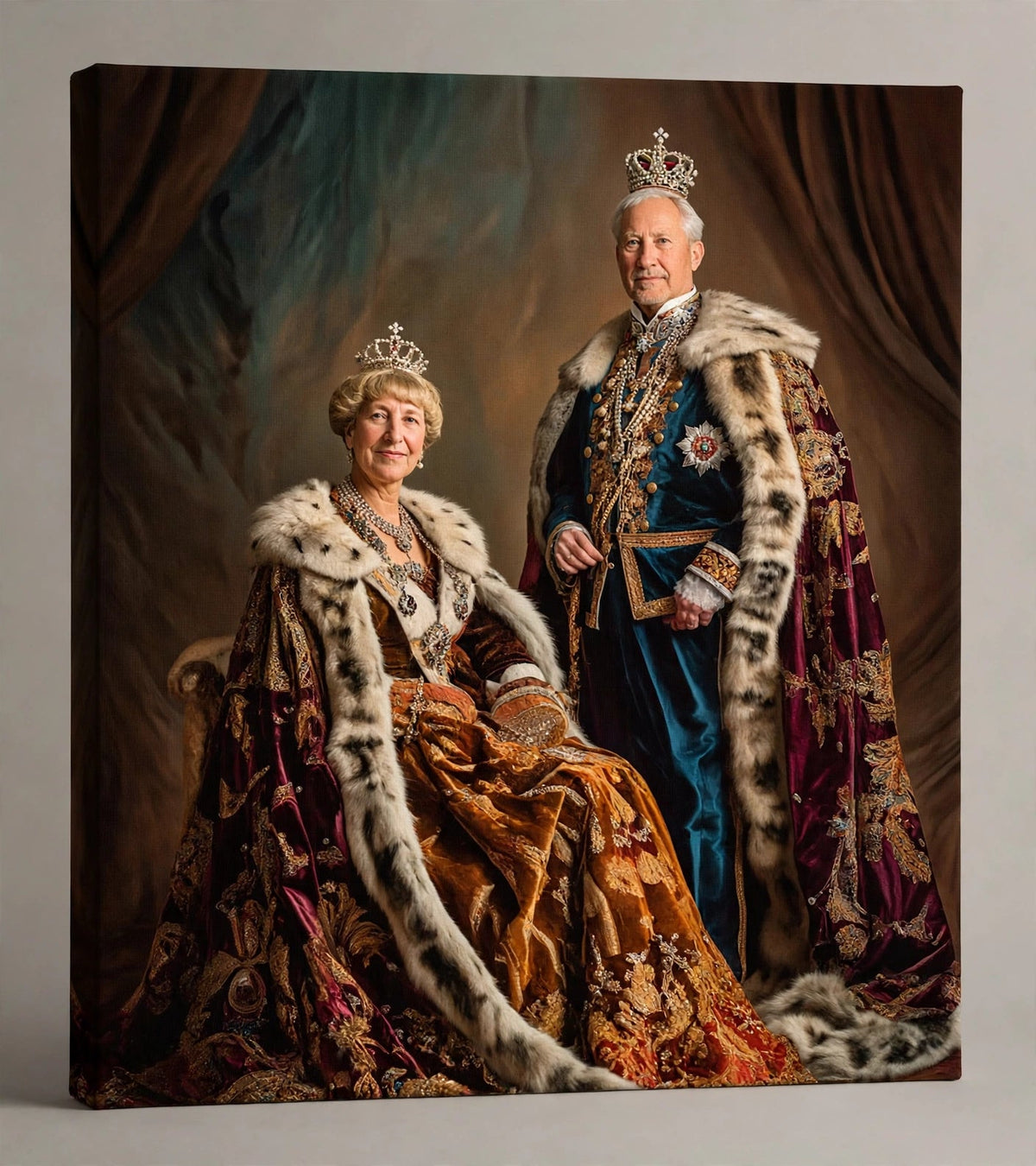Quadro Personalizado de Casal — Realeza com Manto de Arminho