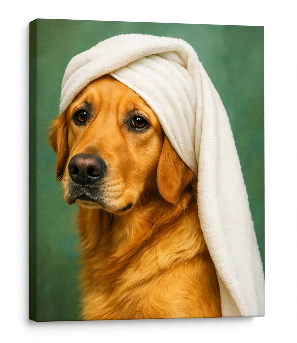 Quadro Personalizado de Pet — Cão de Toalha (Verde)