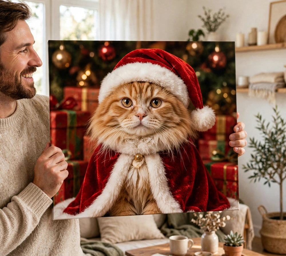 Pessoa segurando o quadro Quadro de Natal Personalizado — Capa Vermelha no tamanho grande