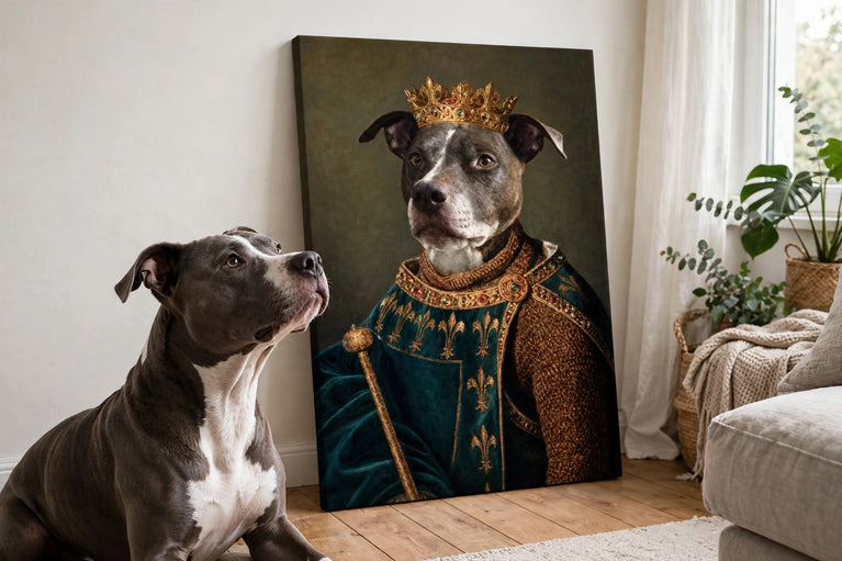 Pet olhando para o proprio retrato no quadro Cavaleiro de Ferro