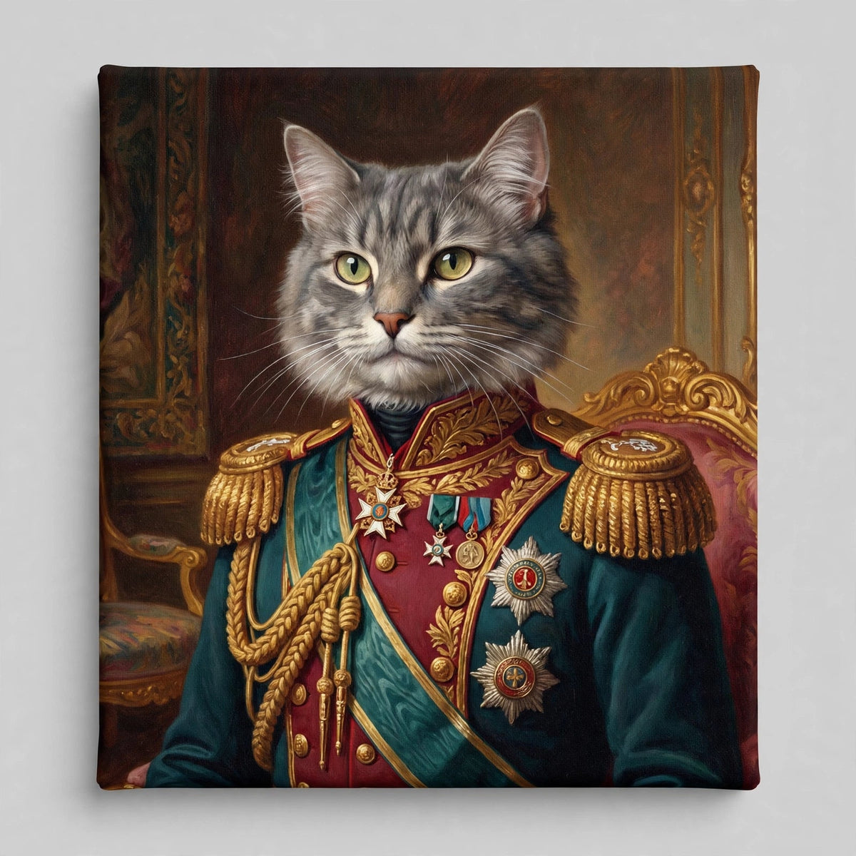 Gato Comandante Ornamentado — Quadro Personalizado de Gato