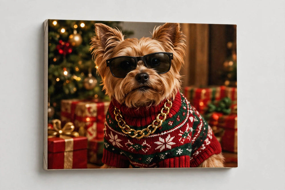 Quadro canvas Quadro de Natal Personalizado — Yorkie Estiloso - foto principal