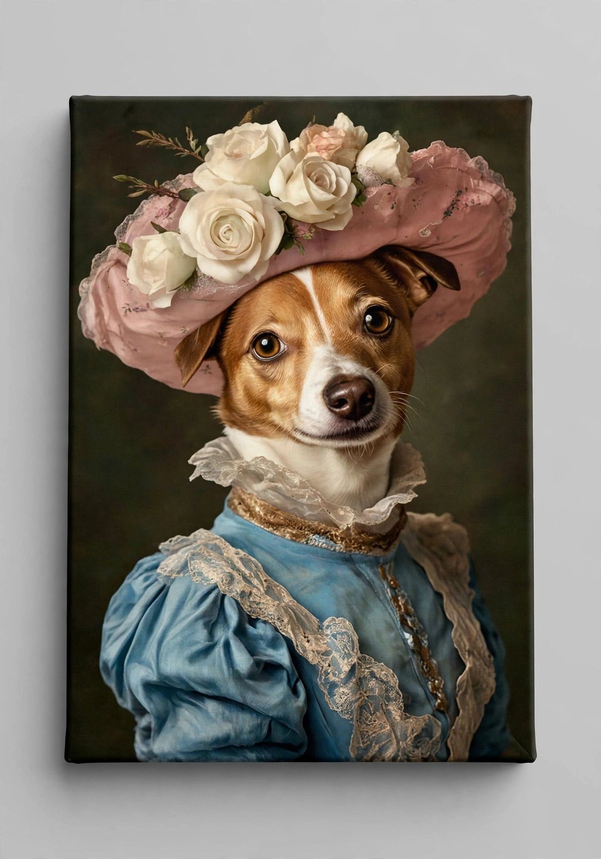 Quadro Personalizado de Pet — Cão com Bonnet Florido