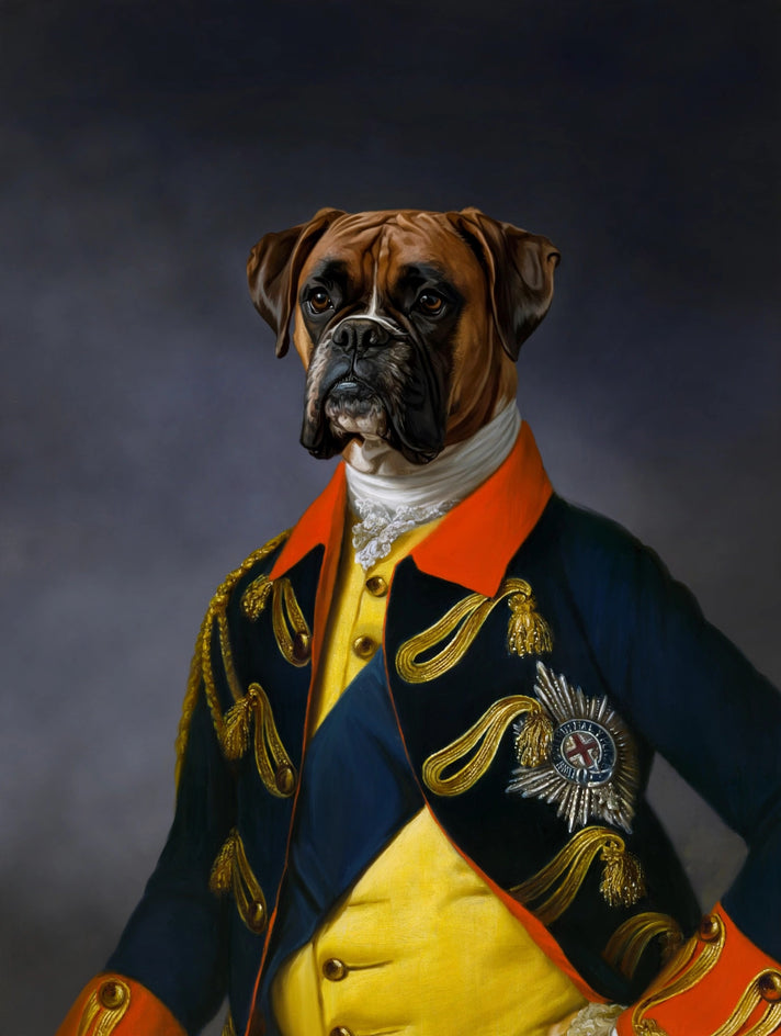 Quadro personalizado de cachorro boxer de casaco azul