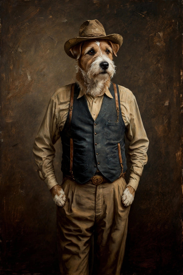 Quadro personalizado de cachorro jack russell como vaqueiro