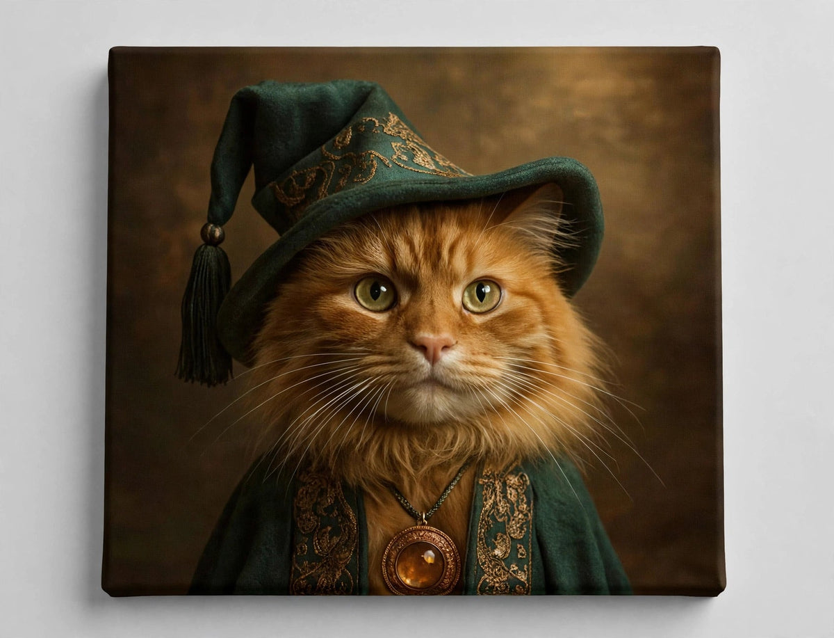 Quadro Personalizado de Pet — Gato com Chapéu Verde