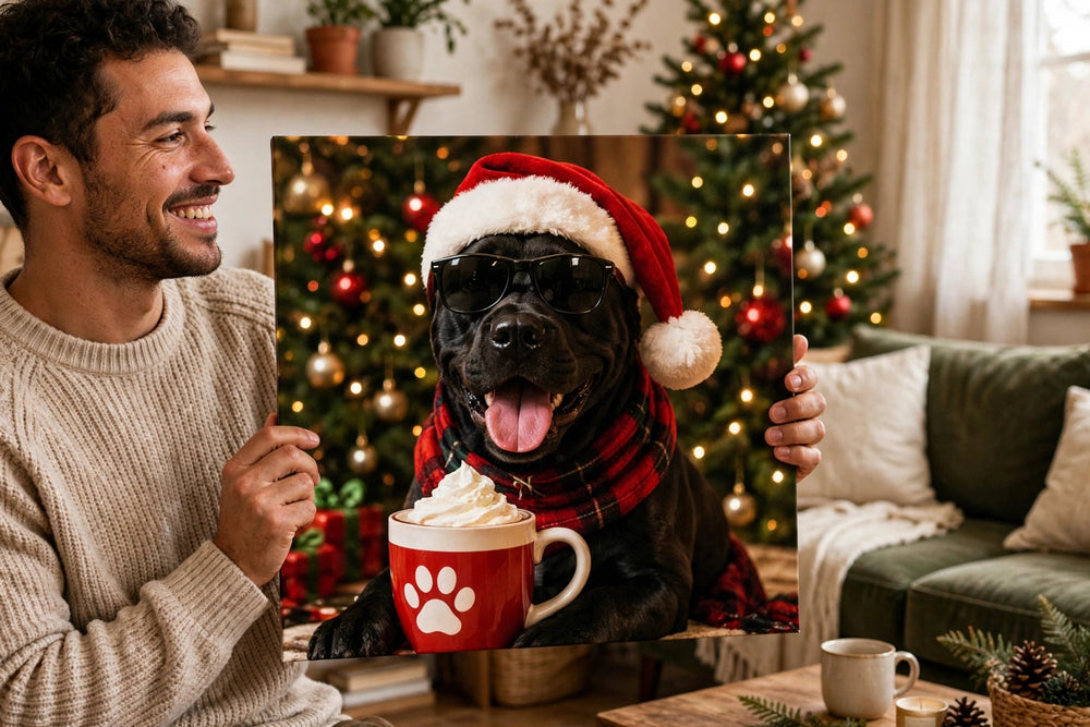 Pessoa segurando o quadro Quadro de Natal Personalizado — Chocolate Quente no tamanho grande