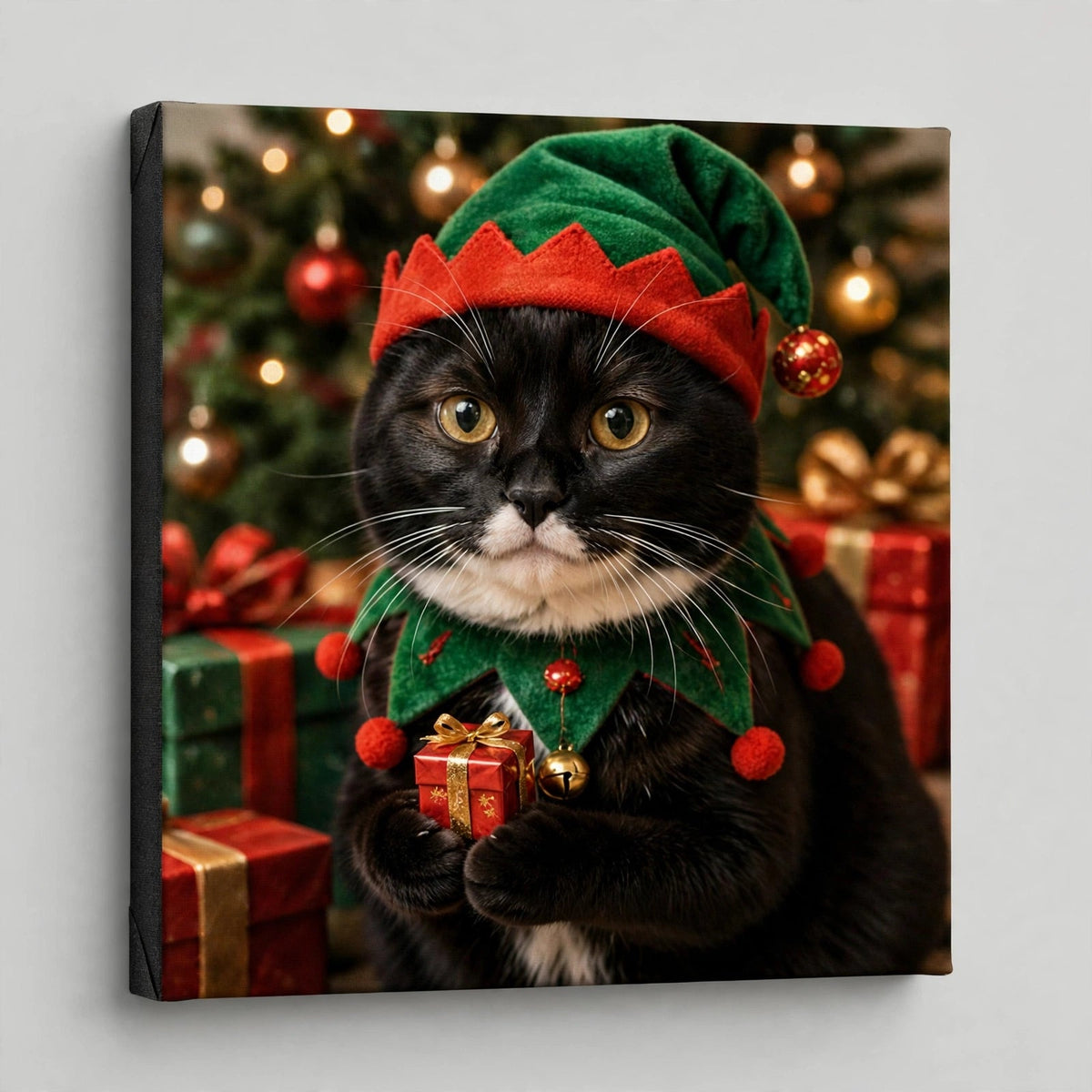 Quadro de Natal Personalizado — Gato Elfo