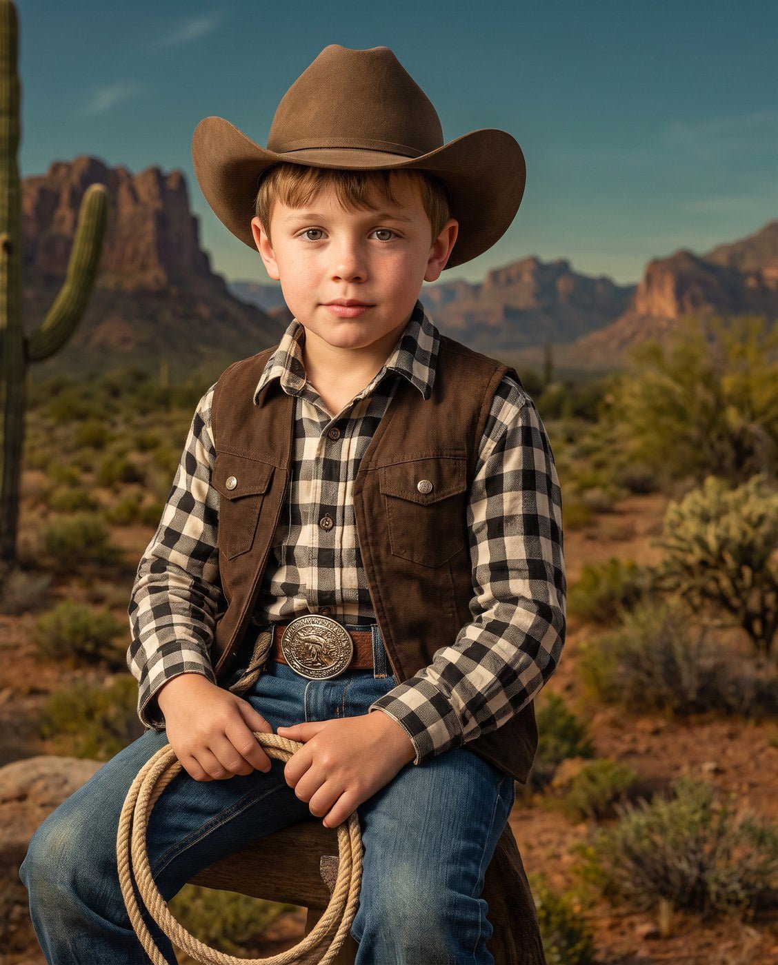 Menino Cowboy do Deserto — Quadro Personalizado de Criança