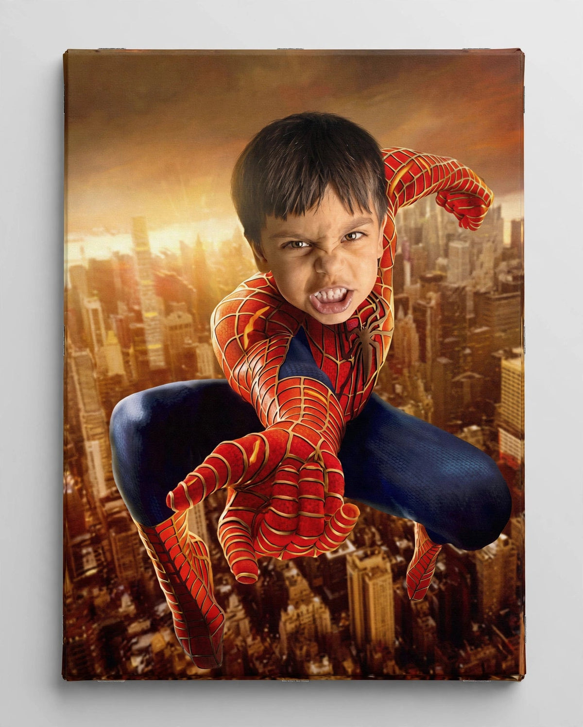 Quadro Infantil Personalizado — Herói Tecelão na Cidade