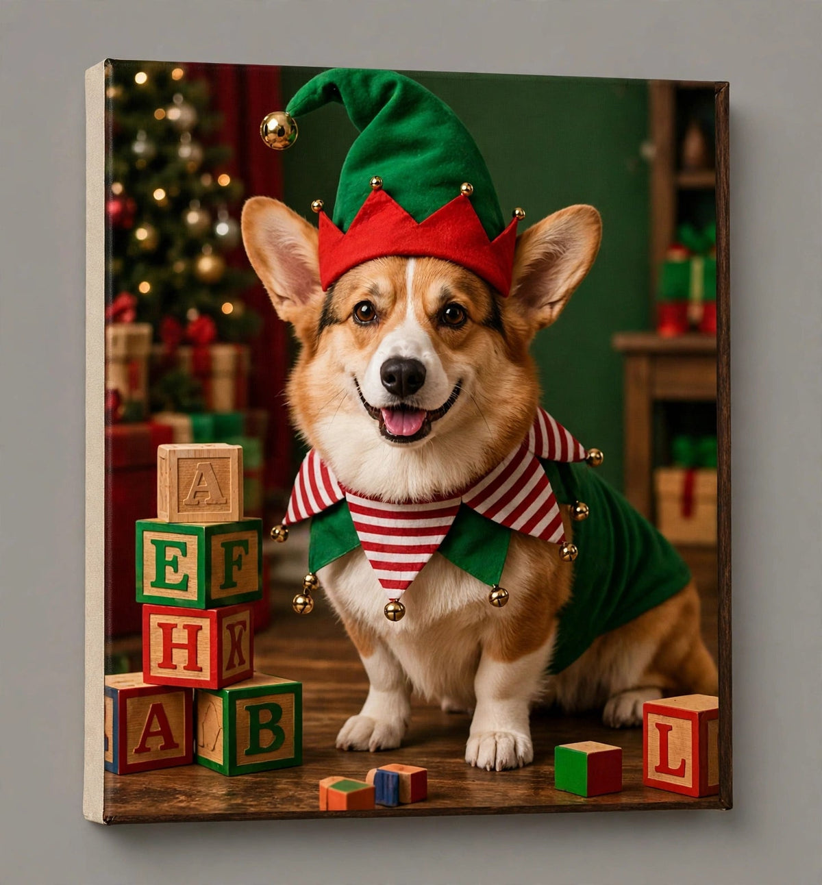 Quadro de Natal Personalizado — Corgi Elfo