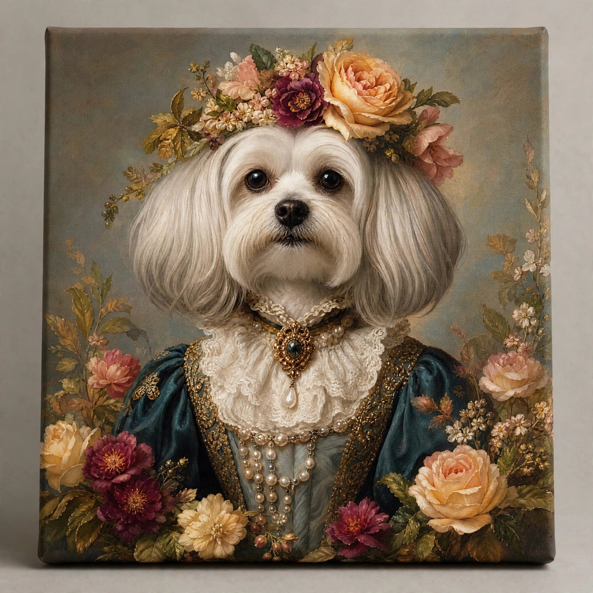 Cachorro Florido em Traje de Época — Quadro Personalizado de Cachorro