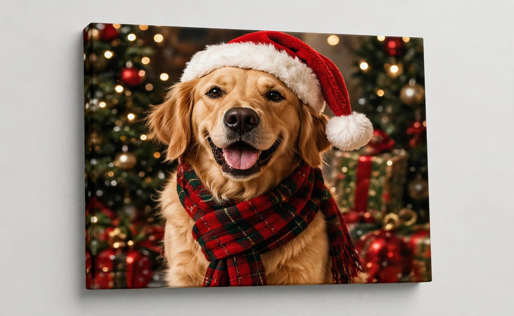 Quadro canvas Quadro de Natal Personalizado — Golden de Cachecol - foto principal