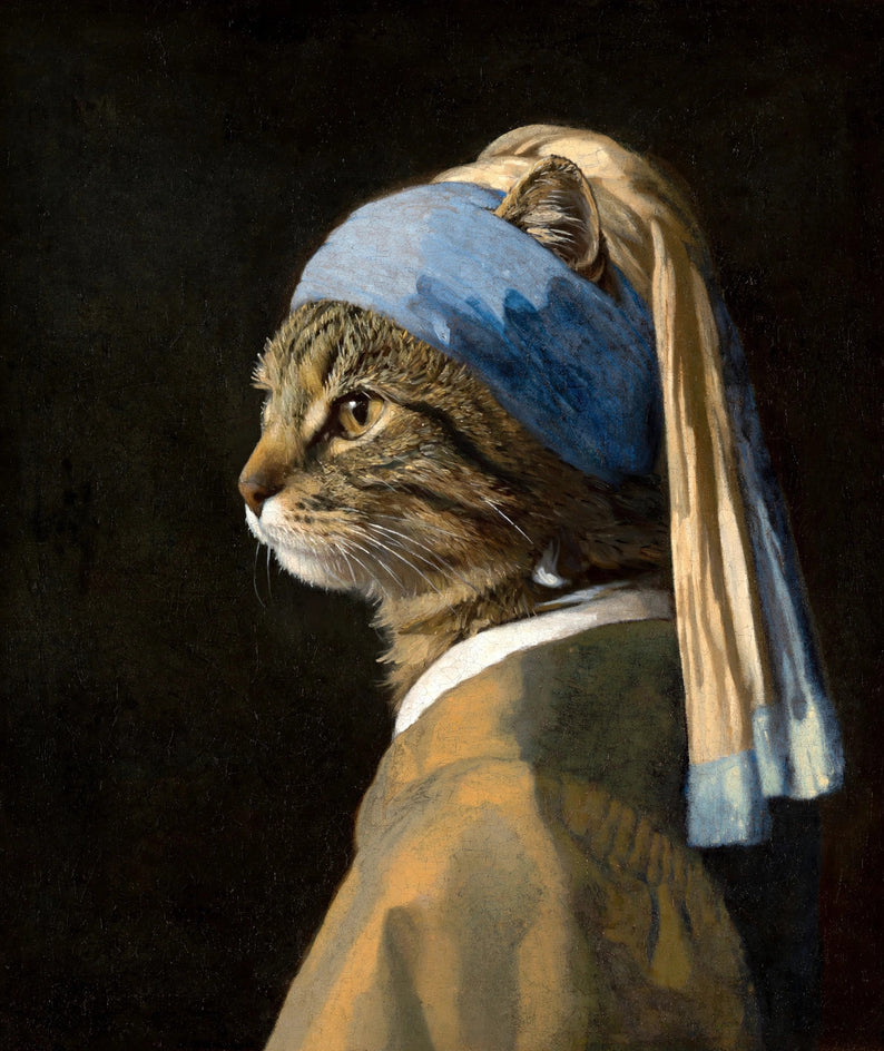 Quadro personalizado de gata moça do brinco de pérola
