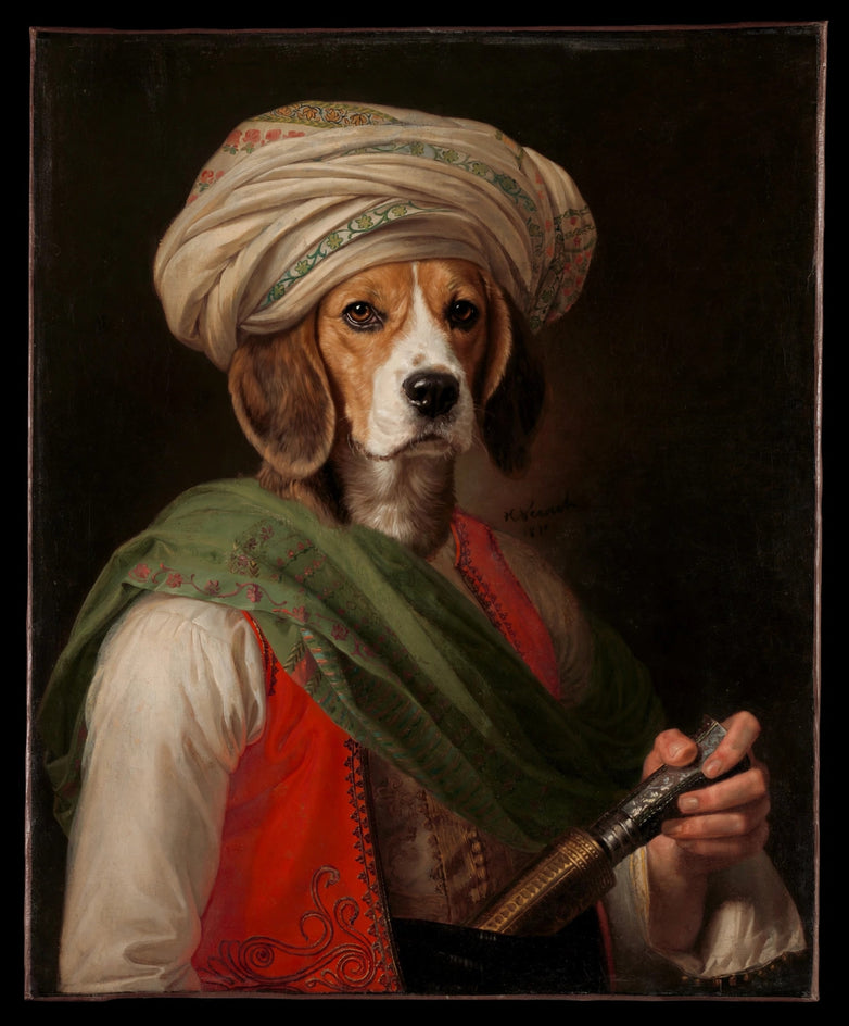 Quadro personalizado de cachorro beagle sultão de turbante