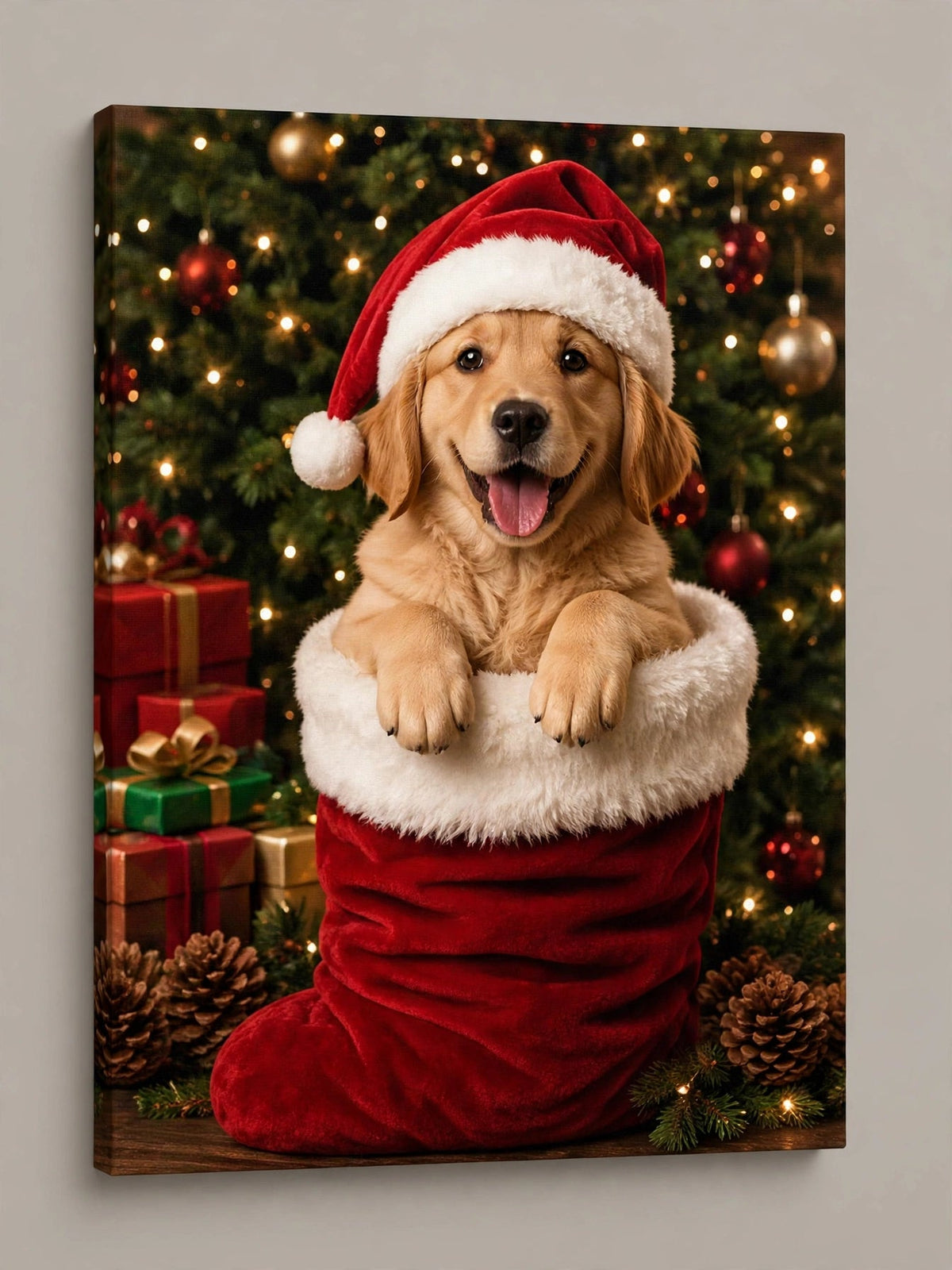Quadro de Natal Personalizado — Filhote na Meia