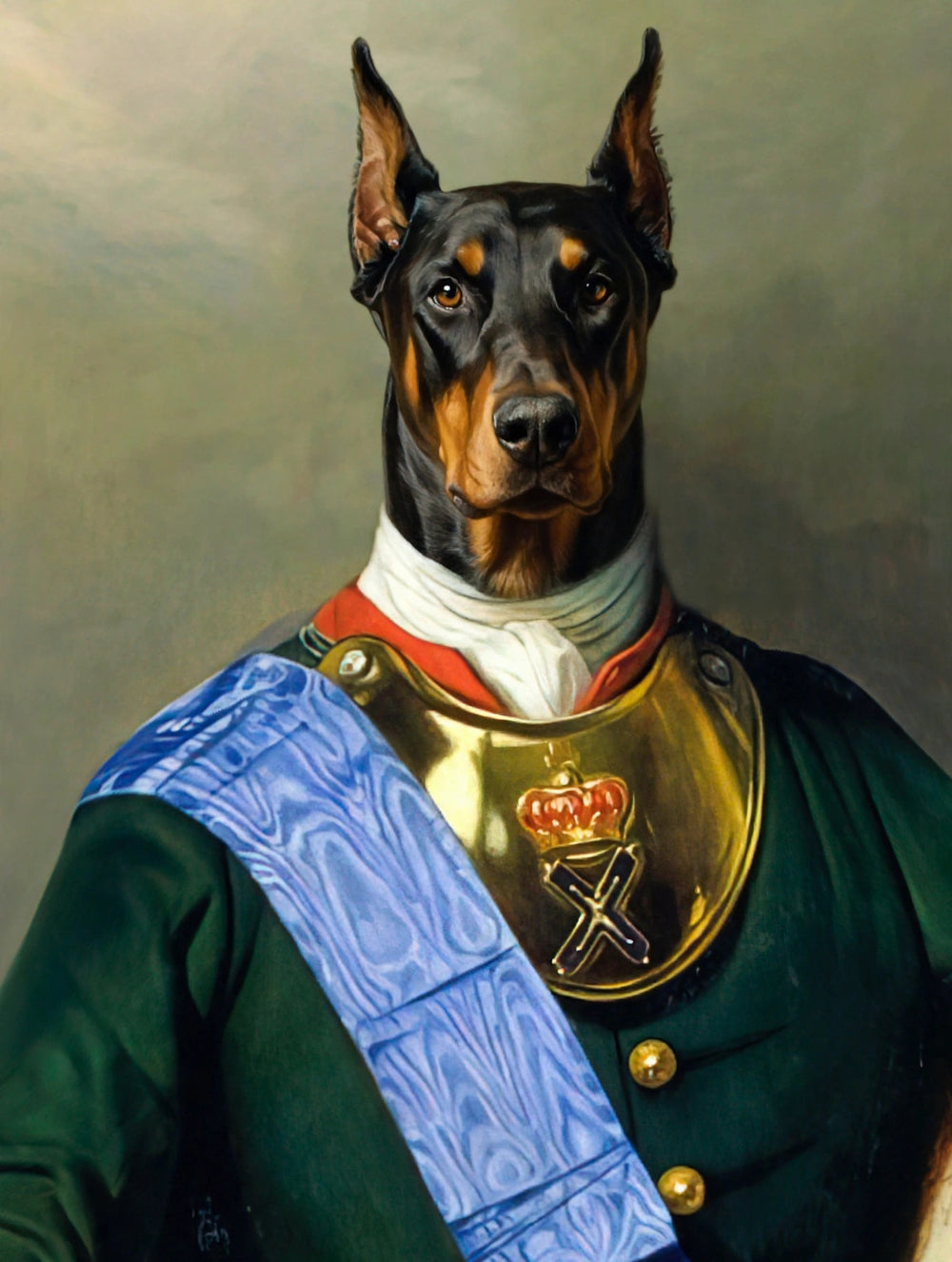 Quadro personalizado de cachorro dobermann general de couraca dourada
