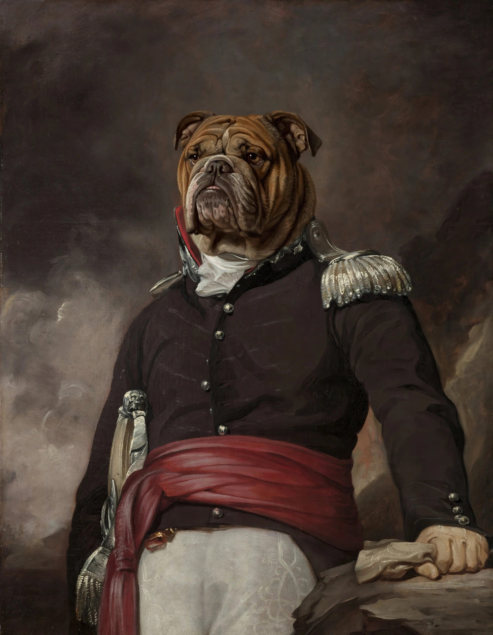 Quadro personalizado de buldogue marechal de uniforme negro