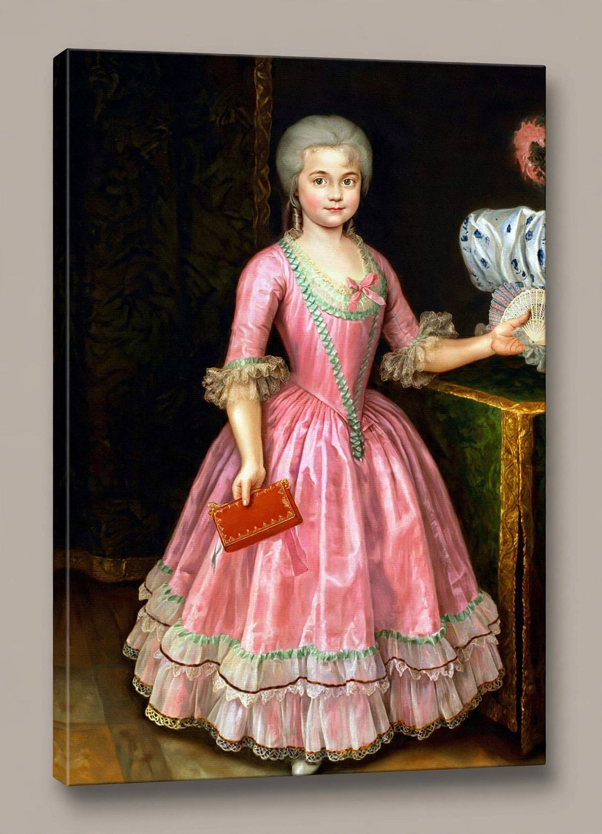 Quadro Infantil Personalizado — Princesa com Vestido Rosa e Leque