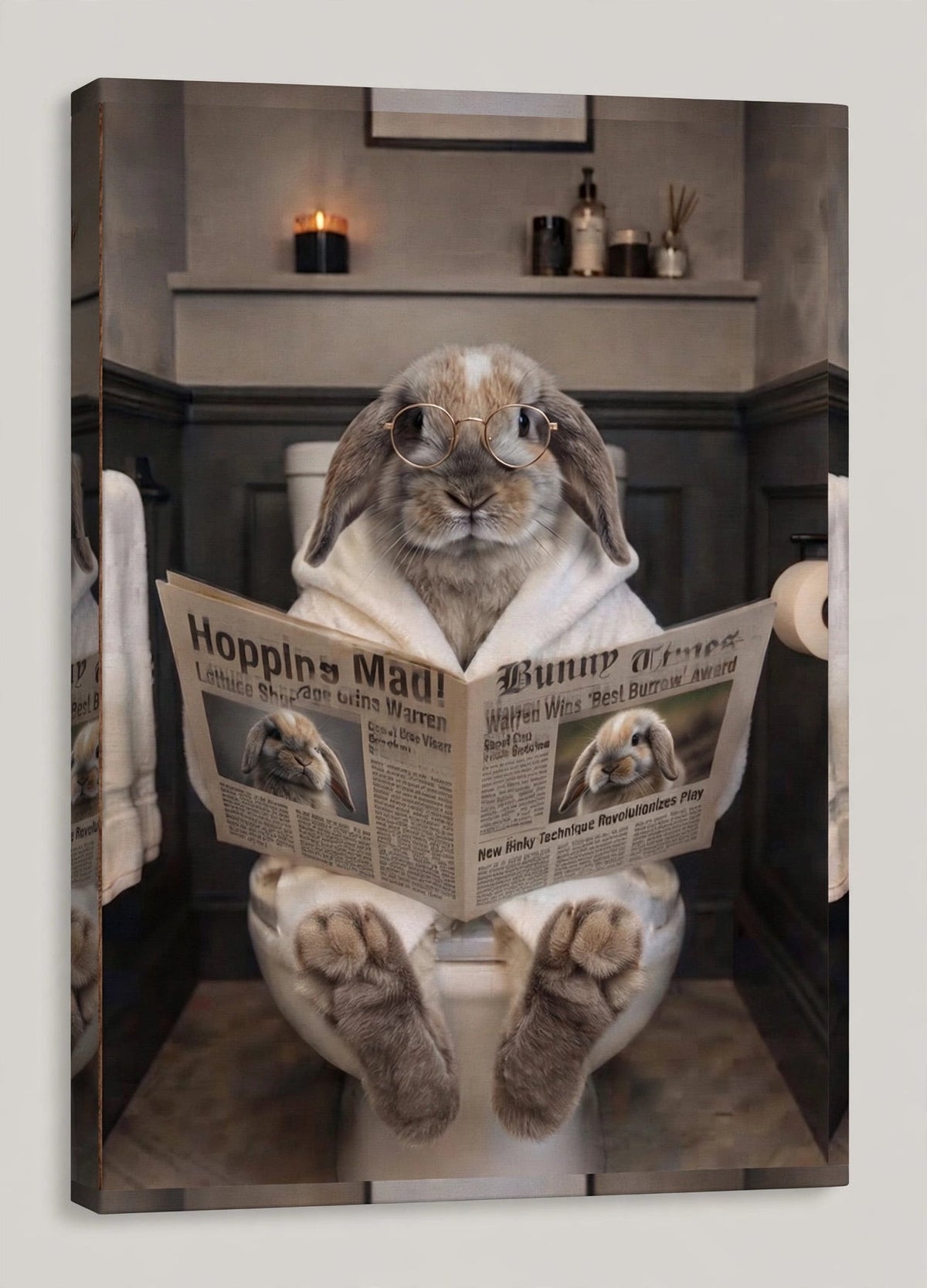 Quadro Personalizado de Pet — Coelho Lendo Jornal