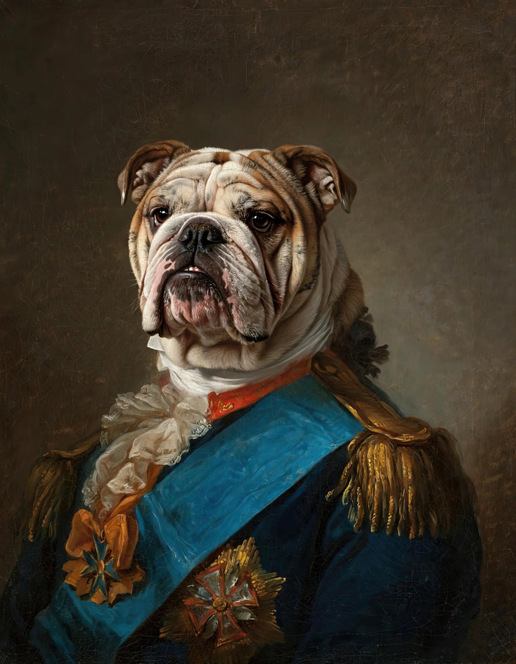 Quadro personalizado de buldogue general com faixa azul