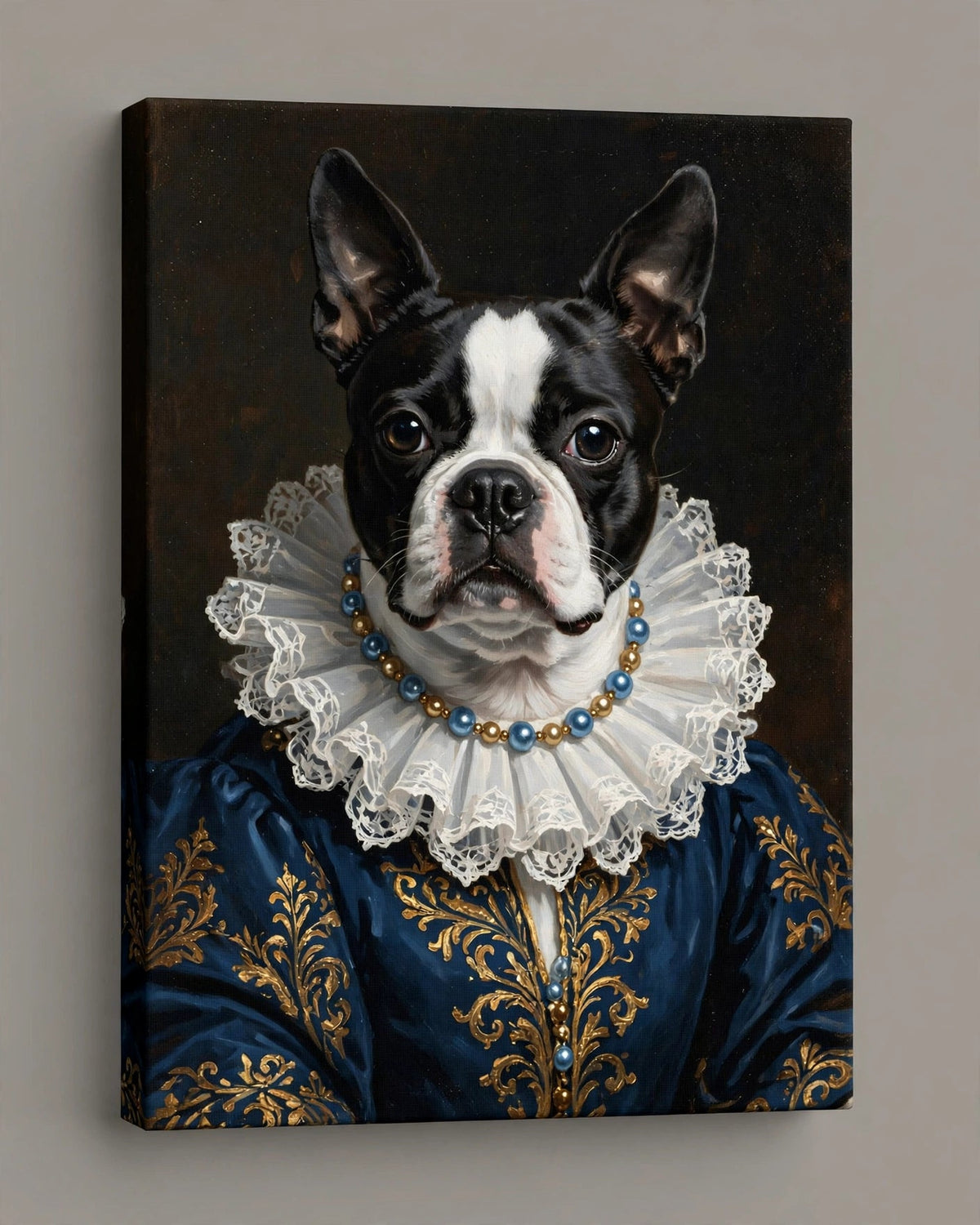 Quadro Personalizado de Pet — Boston com Pérolas Azuis