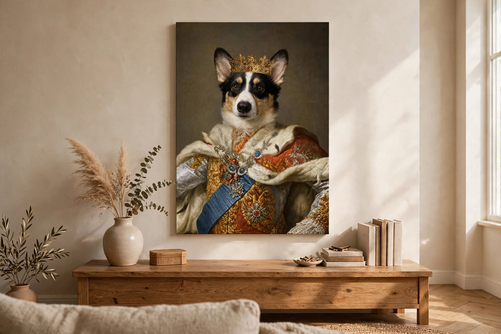 Quadro Príncipe das Neves — Retrato Real Personalizado para Pet pendurado na parede da sala