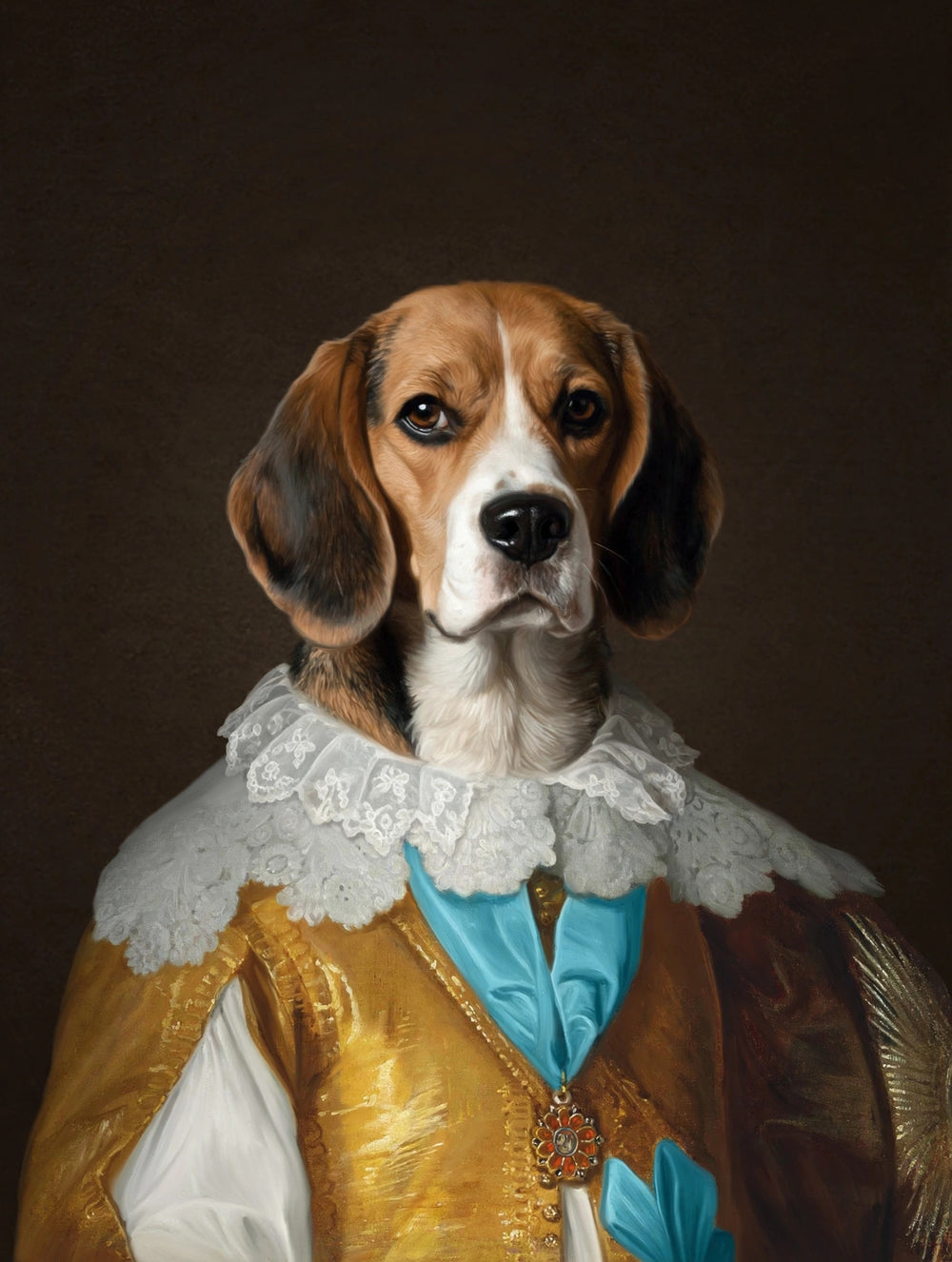 Quadro personalizado de cachorro beagle com brocado dourado