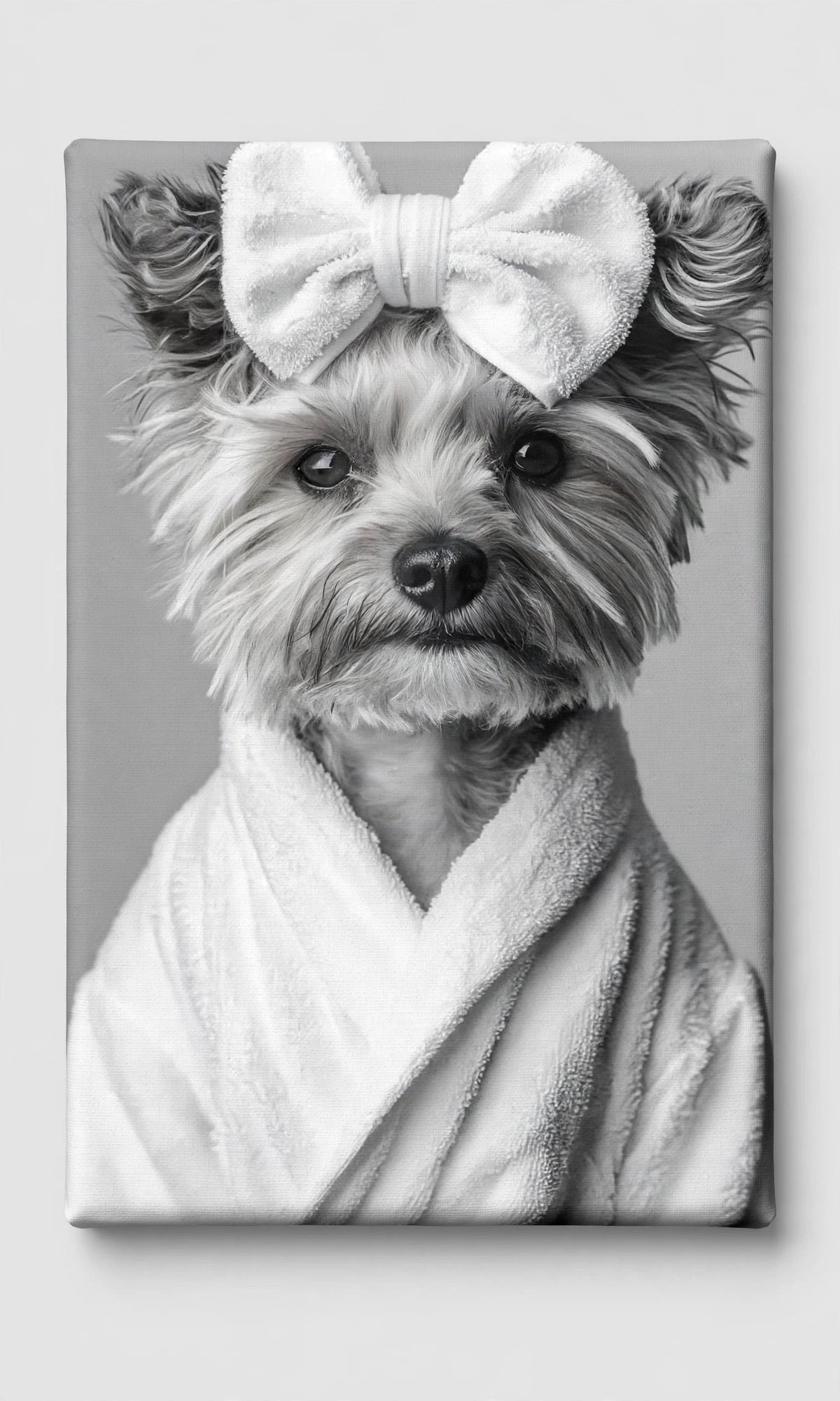 Quadro Personalizado de Pet — Yorkie de Laço (P&B)