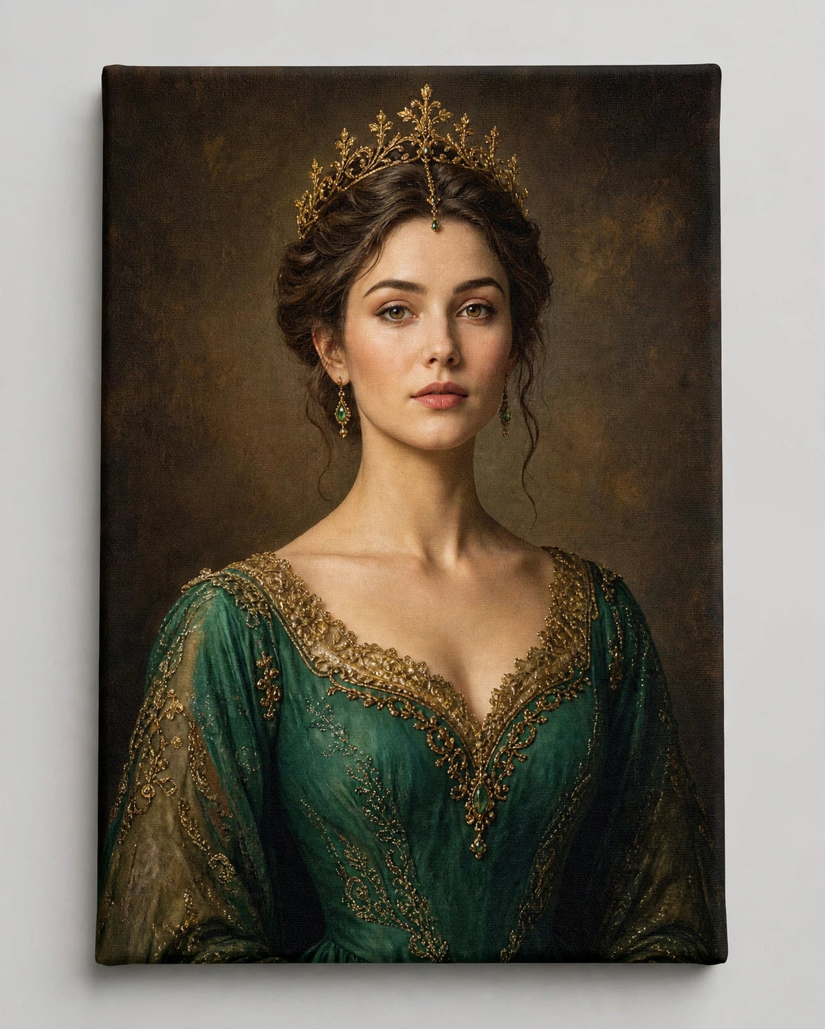 Mulher Nobre Verde e Ouro — Quadro Personalizado de Mulher