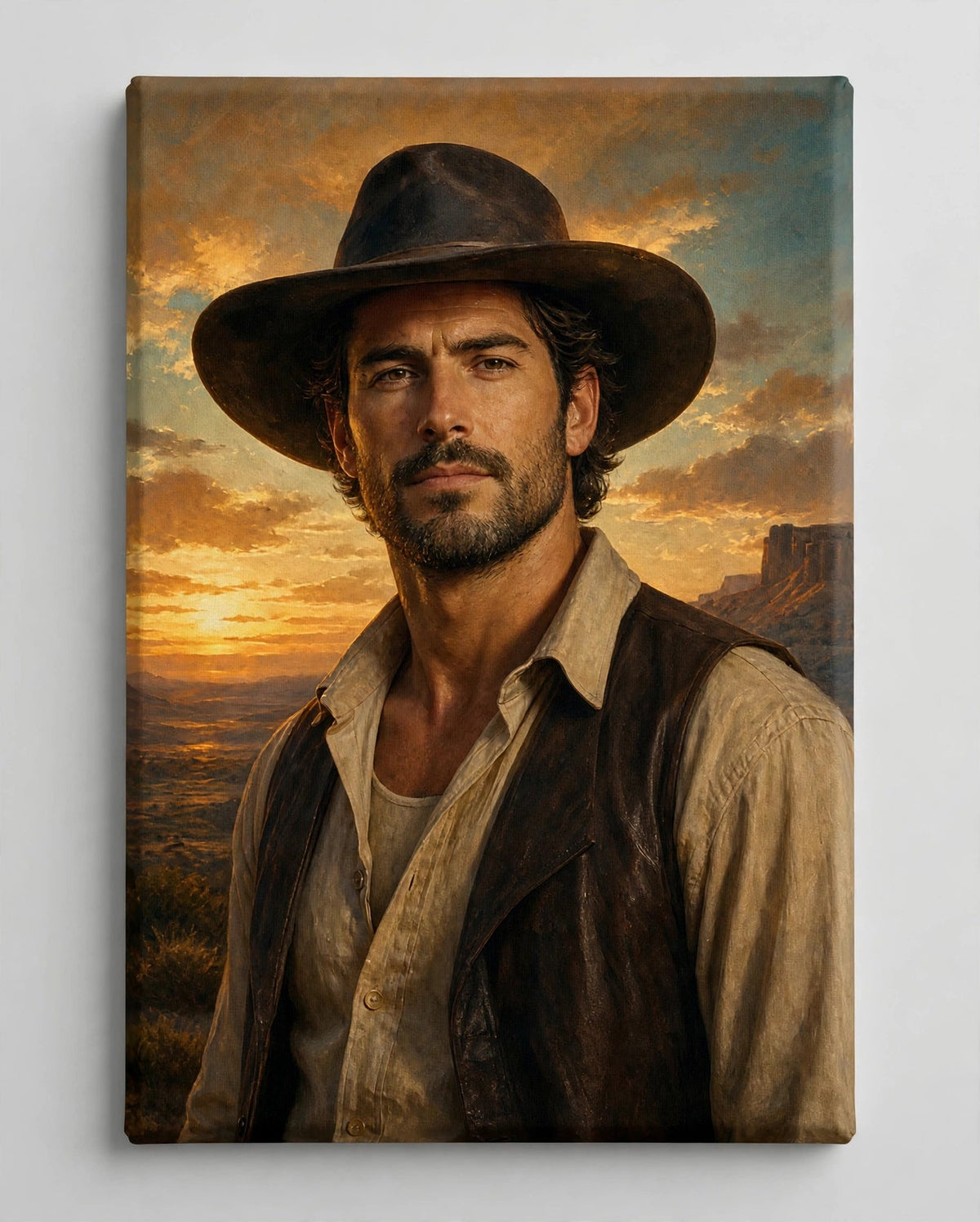 Homem Cowboy do Entardecer — Quadro Personalizado de Homem