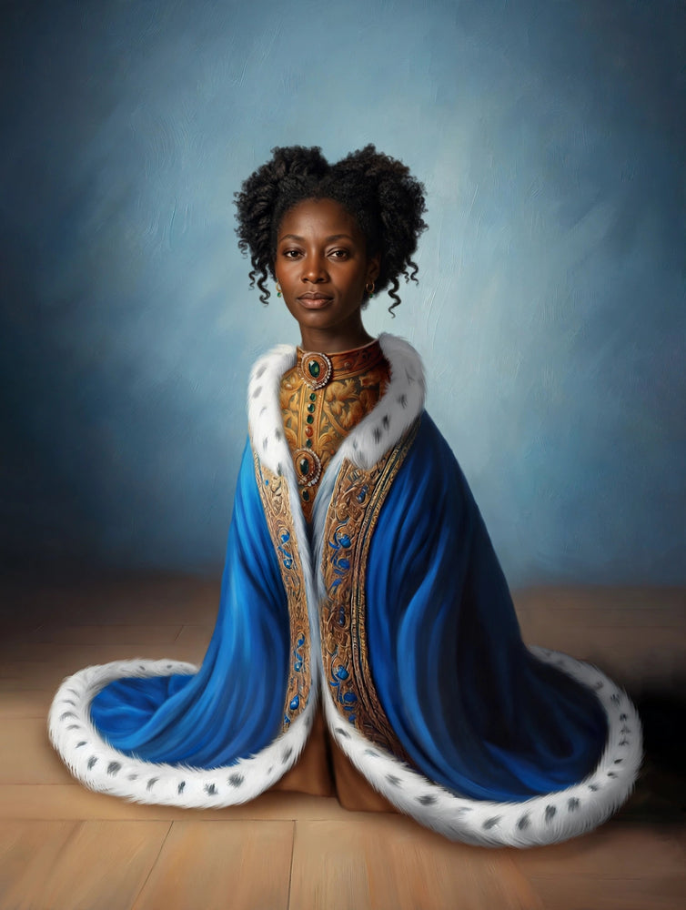 Quadro personalizado de mulher princesa em vestido azul-royal