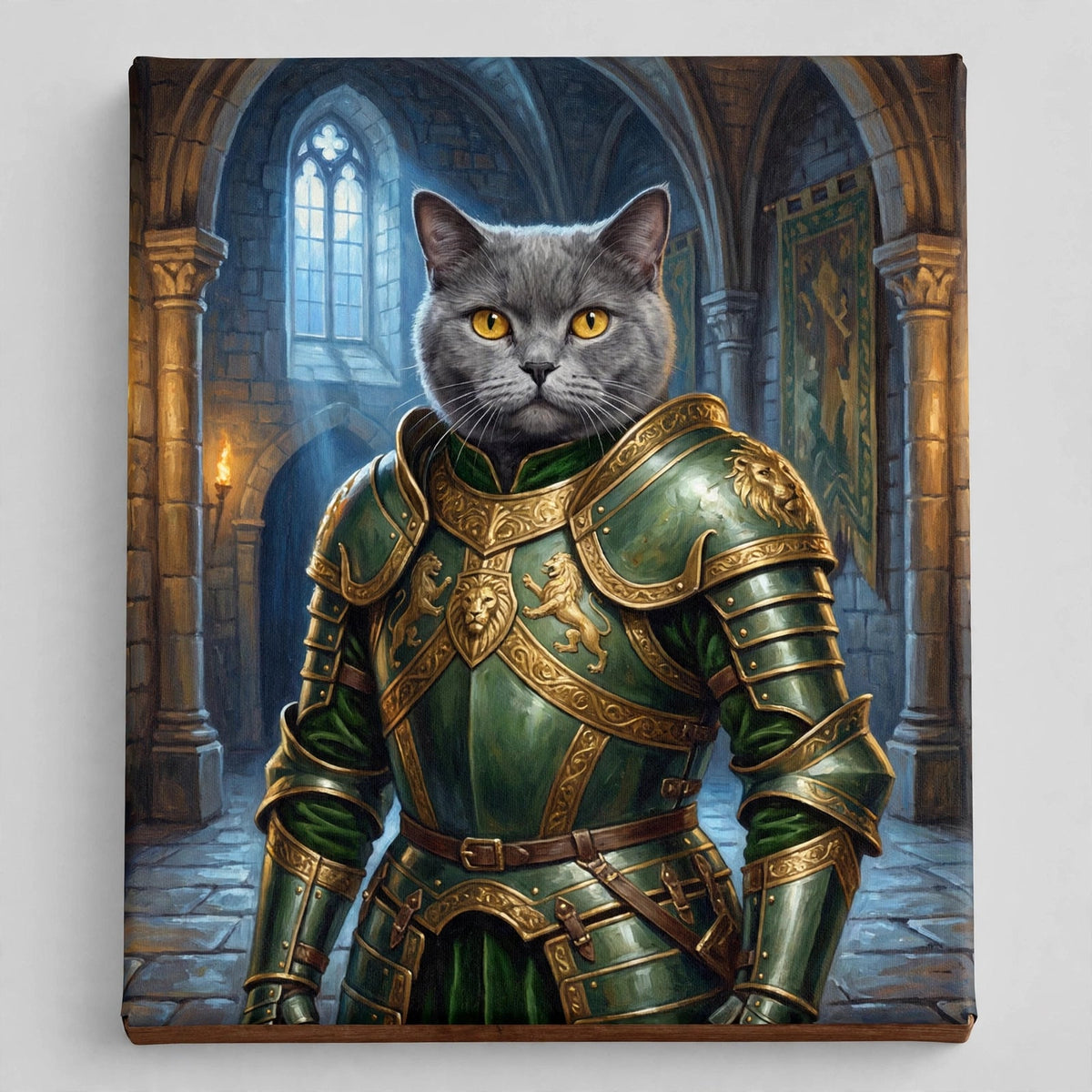 Gato Guardião Medieval — Quadro Personalizado de Gato