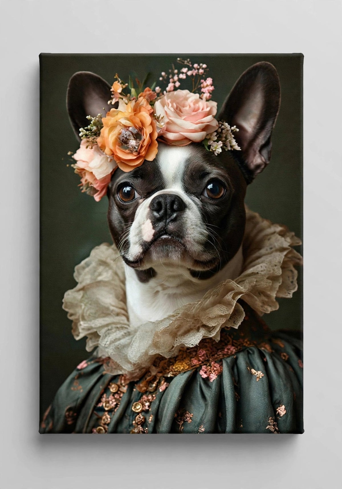 Quadro Personalizado de Pet — Boston com Coroa de Flores