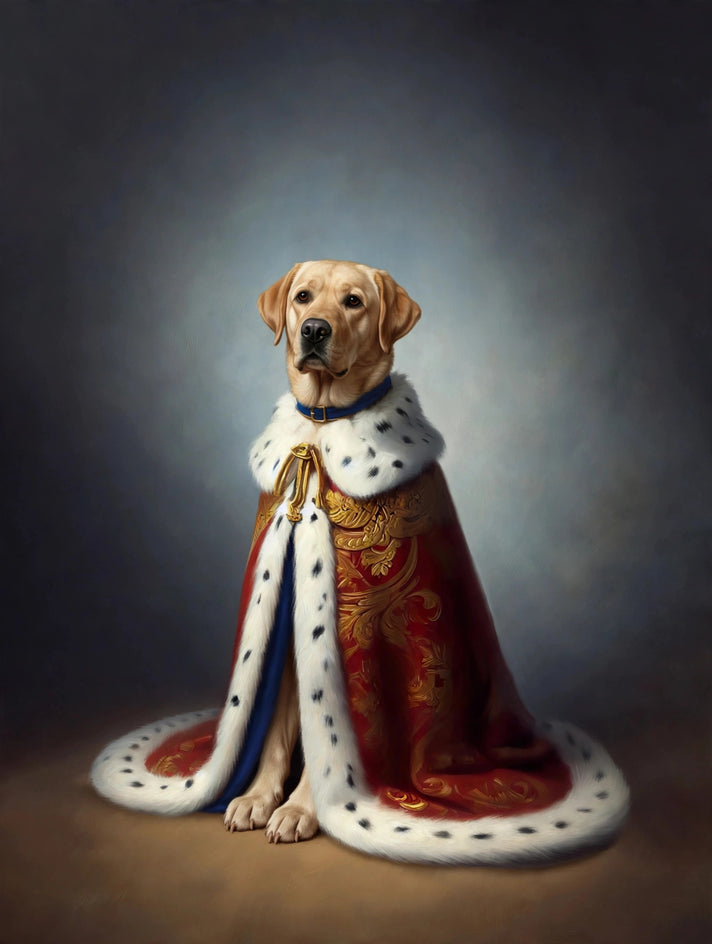 Quadro personalizado de cachorro labrador com manto carmesim