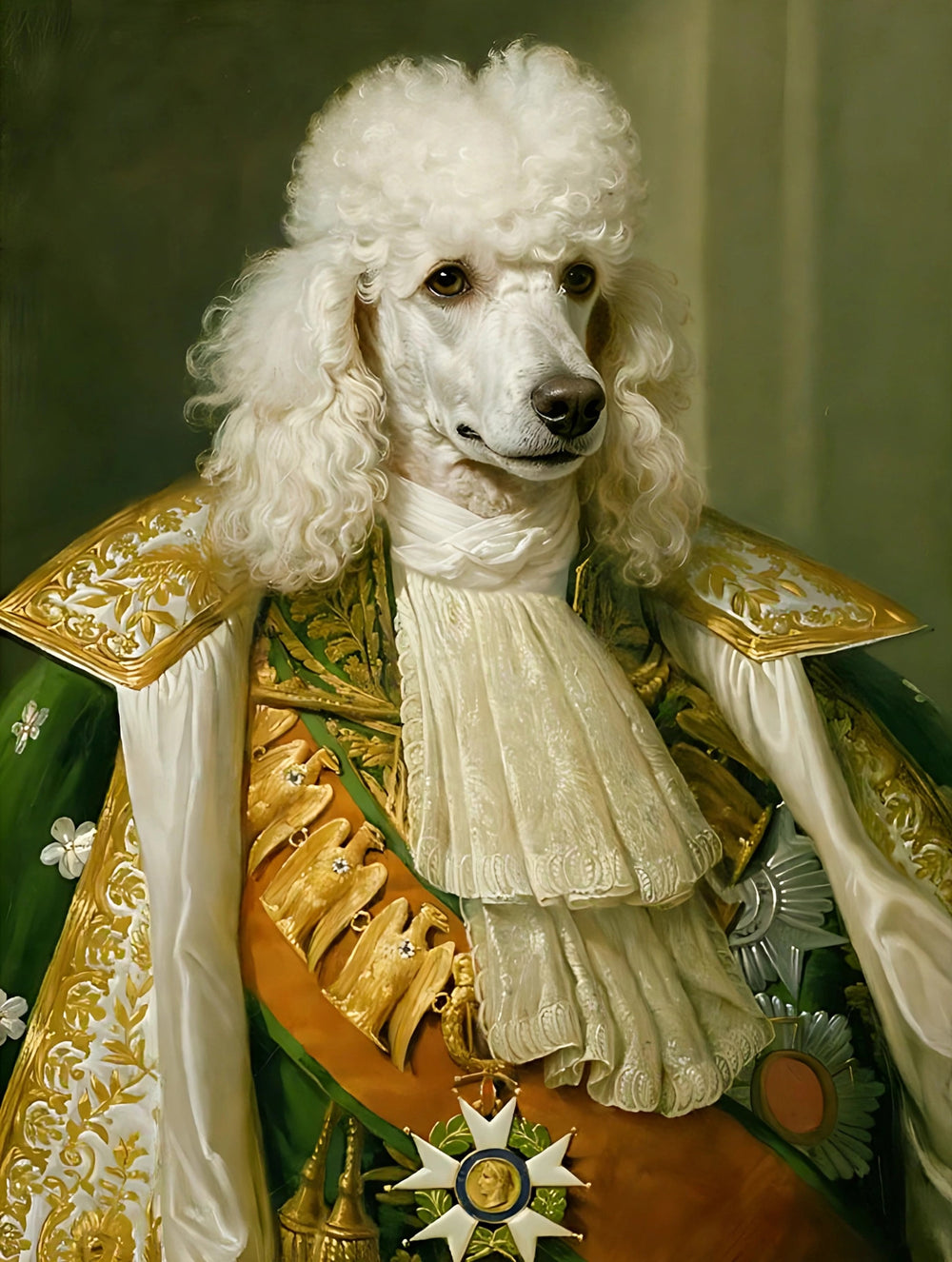Quadro personalizado de cachorro poodle cerimonial de manto verde