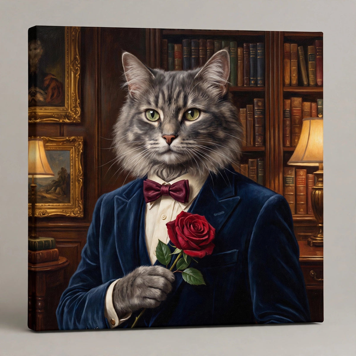 Cavalheiro com Rosa — Quadro Personalizado de Gato