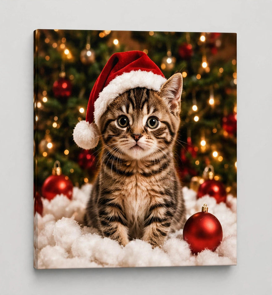 Quadro canvas Quadro de Natal Personalizado — Gatinho na Neve - foto principal