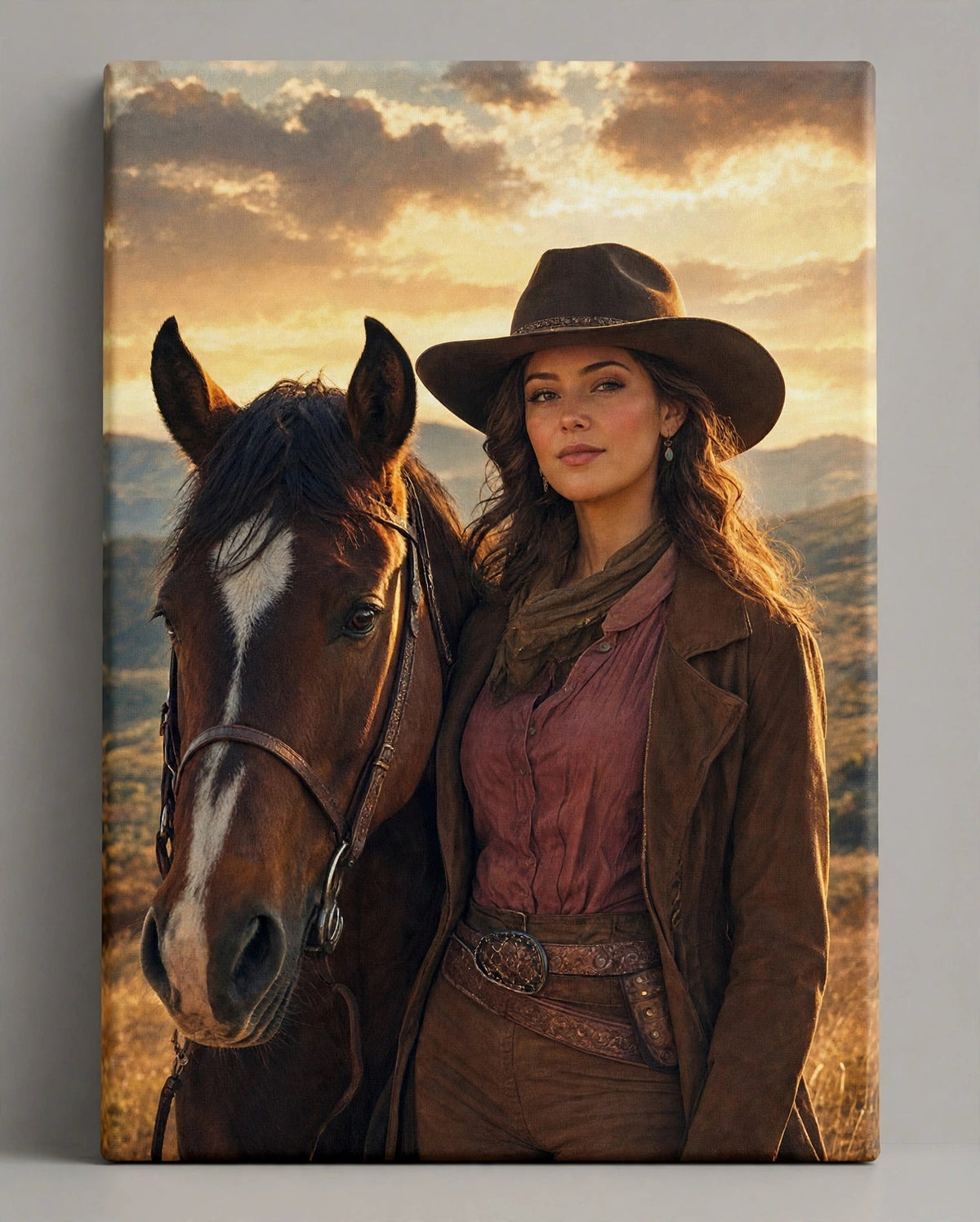 Mulher Cavaleira do Entardecer — Quadro Personalizado de Mulher
