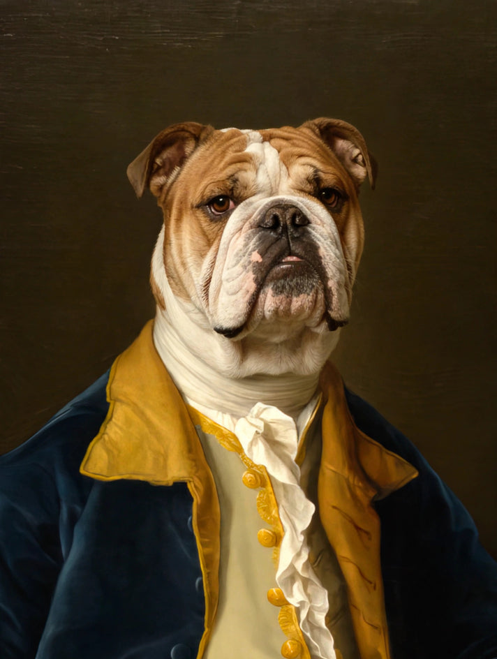 Quadro personalizado de cachorro bulldog lorde do casaco azul