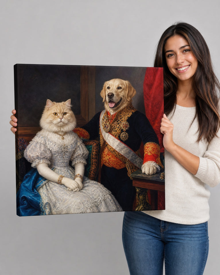 Casal Real de Cachorro e Gato — Quadro Personalizado de 2 Pets