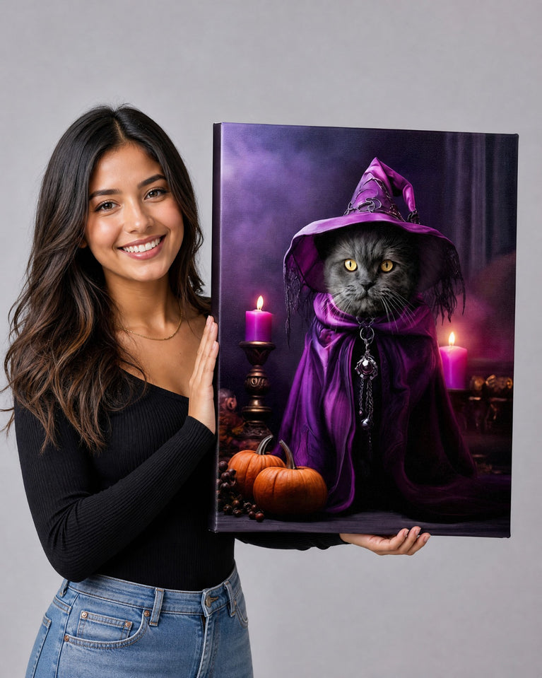 Gata Bruxa de Halloween — Quadro Personalizado de Gato
