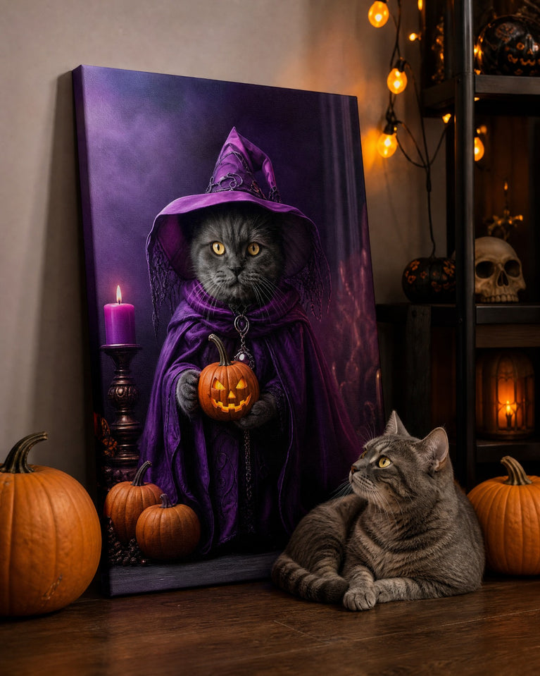 Gata Bruxa de Halloween — Quadro Personalizado de Gato