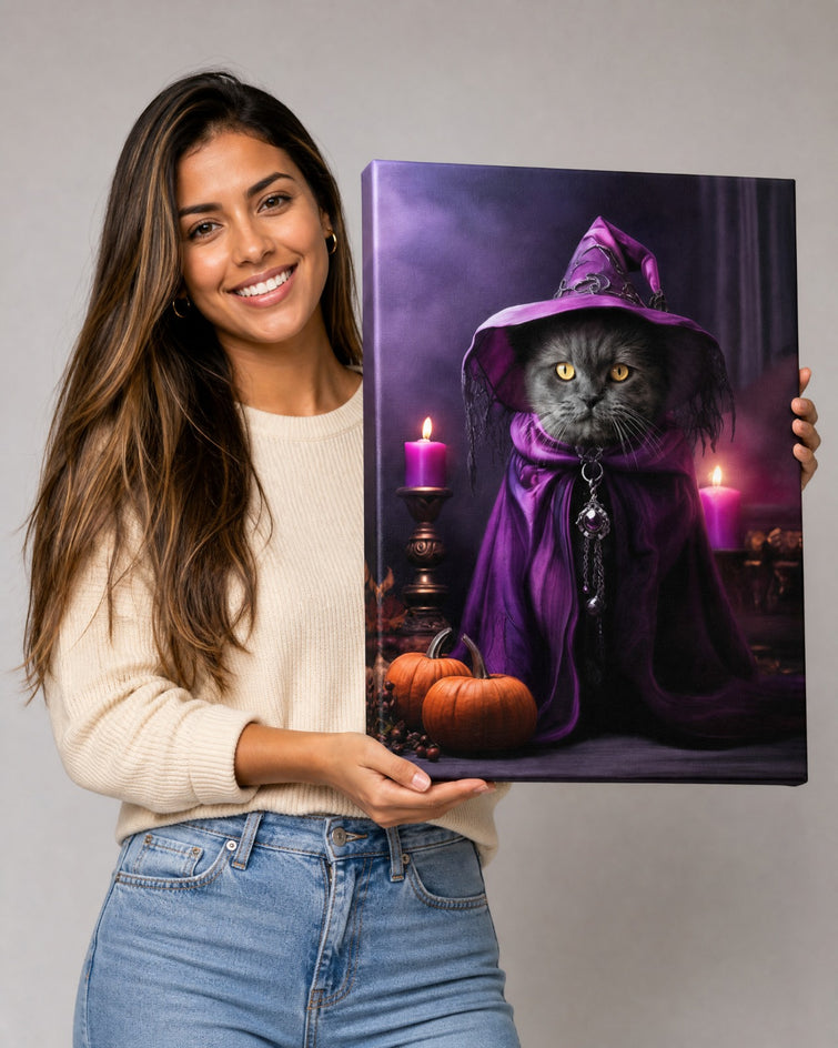 Gata Bruxa de Halloween — Quadro Personalizado de Gato