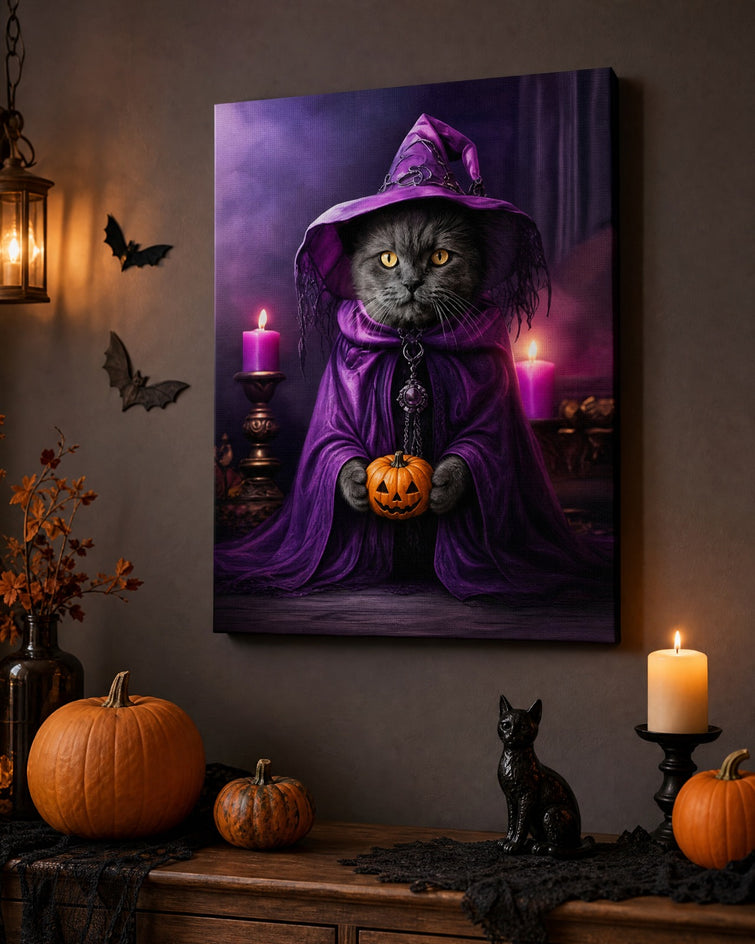 Gata Bruxa de Halloween — Quadro Personalizado de Gato