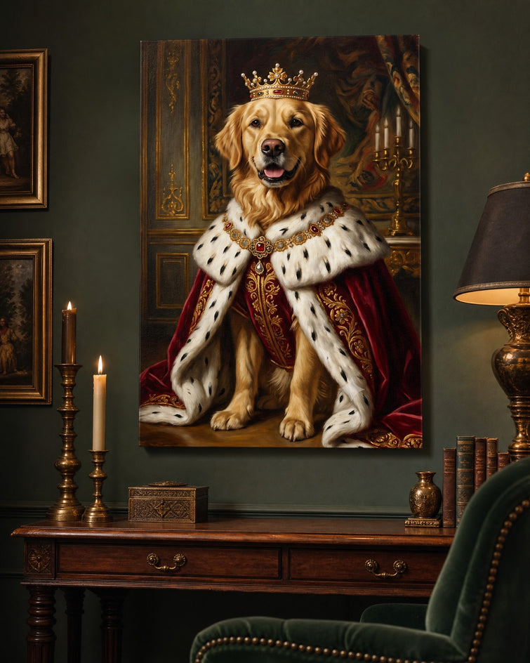 Golden Retriever Rei — Quadro Personalizado de Cachorro