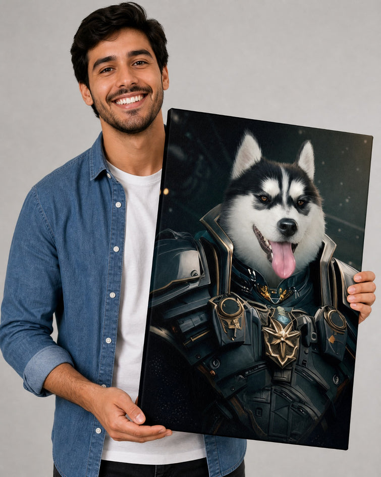 Husky Guerreiro Futurista — Quadro Personalizado de Cachorro
