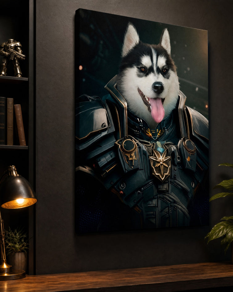 Husky Guerreiro Futurista — Quadro Personalizado de Cachorro