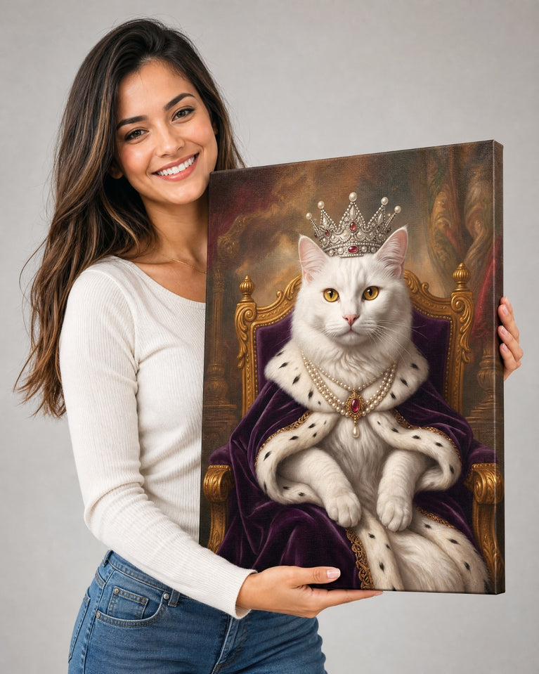 Gata Rainha Branca Coroada — Quadro Personalizado de Gato